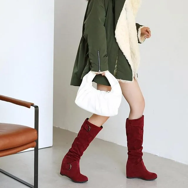 Funki Buys | Boots | Women's Mid-Calf Suede High Wedge Boot