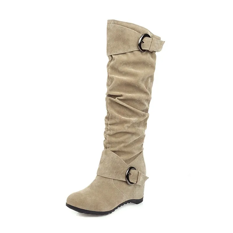 Funki Buys | Boots | Women's Mid-Calf Suede High Wedge Boot