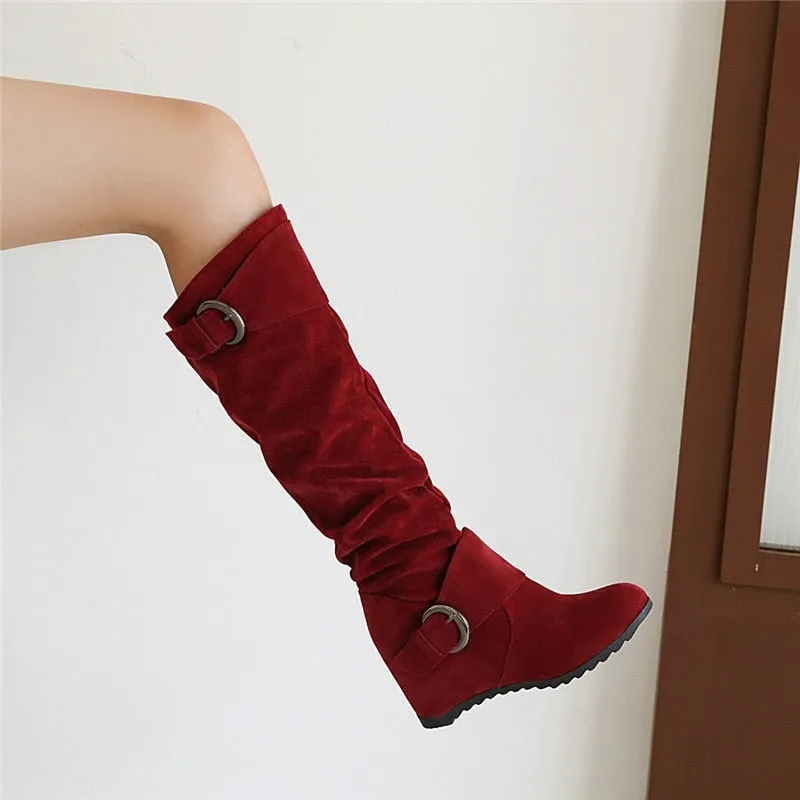 Funki Buys | Boots | Women's Mid-Calf Suede High Wedge Boot