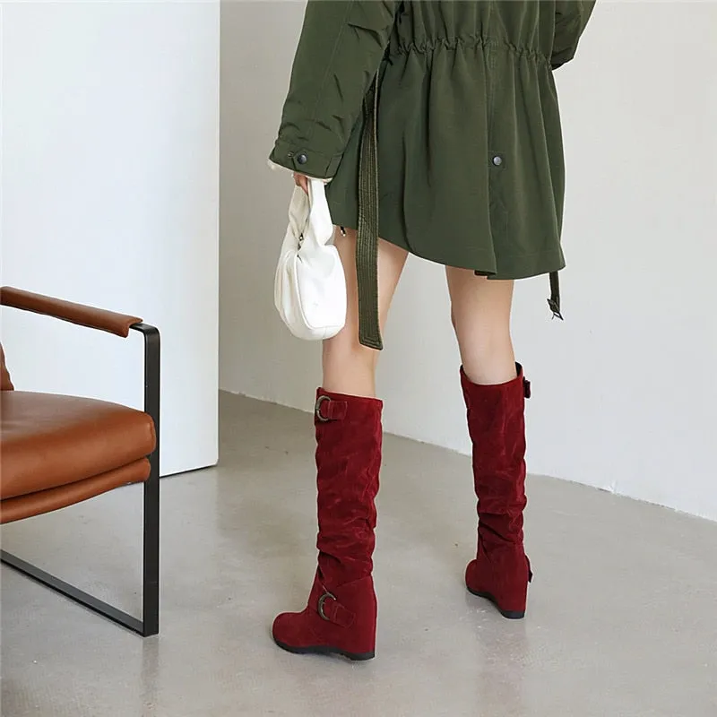 Funki Buys | Boots | Women's Mid-Calf Suede High Wedge Boot