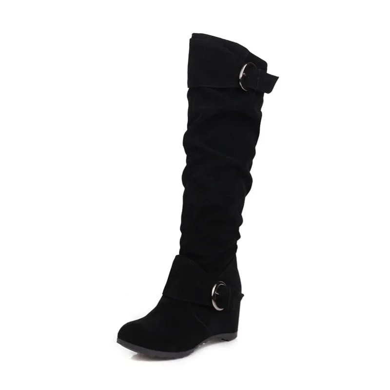 Funki Buys | Boots | Women's Mid-Calf Suede High Wedge Boot