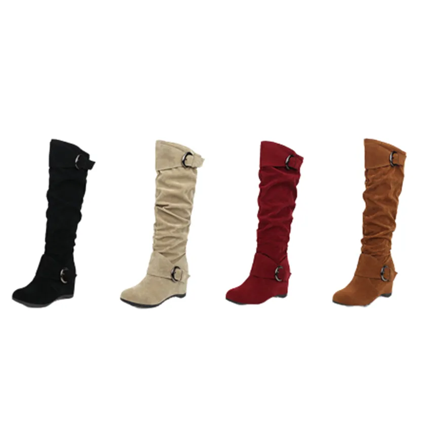 Funki Buys | Boots | Women's Mid-Calf Suede High Wedge Boot