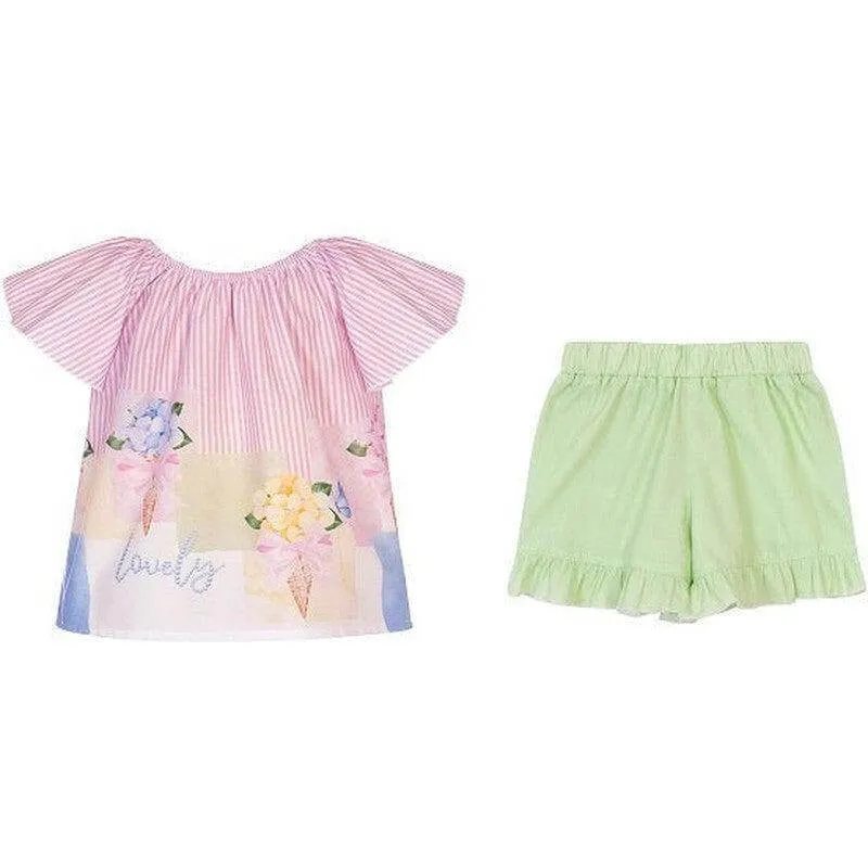 Girls Pink & Green Floral Short Set