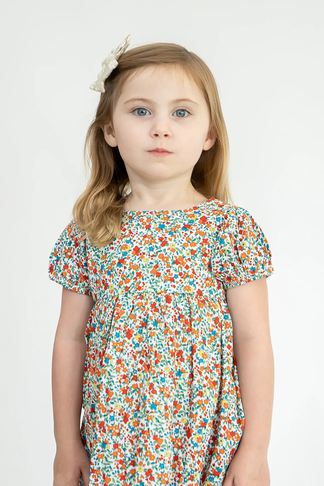 Girl’s Red Ditsy Floral Puff Sleeve Dress with Cut Out