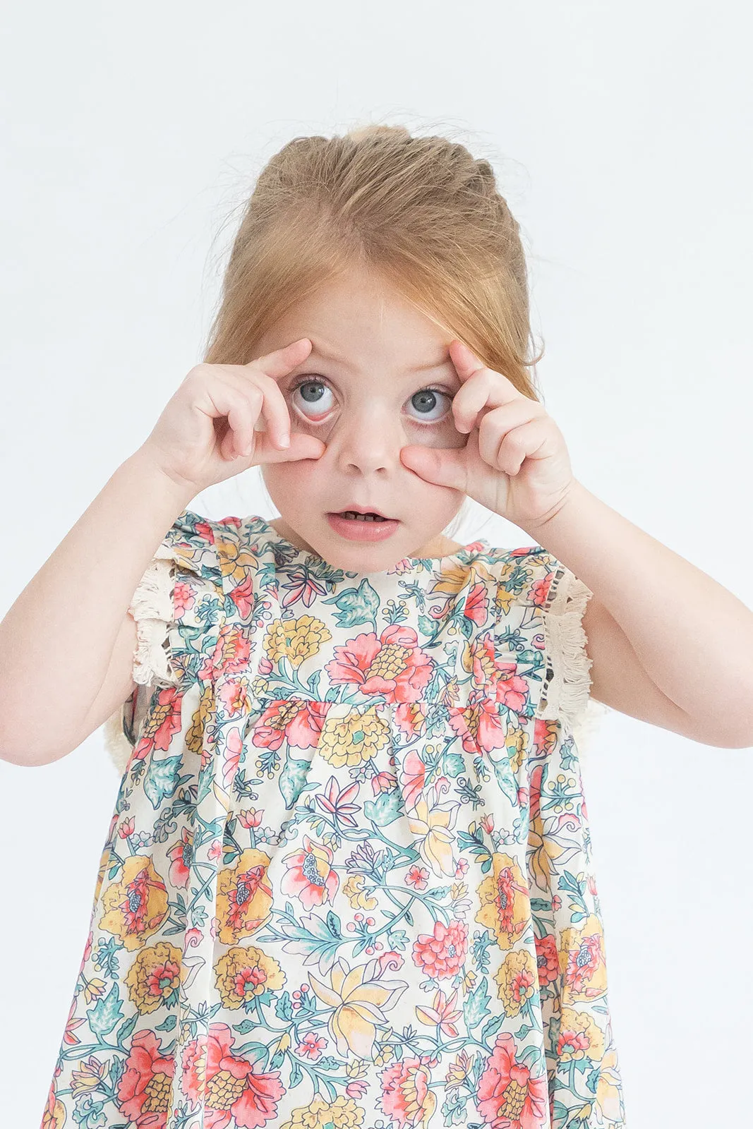 Girl’s Red Yellow and Green Floral Dress with Fringe Sleeves