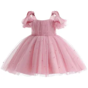 Girls suspender dress pearl mesh tutu skirt