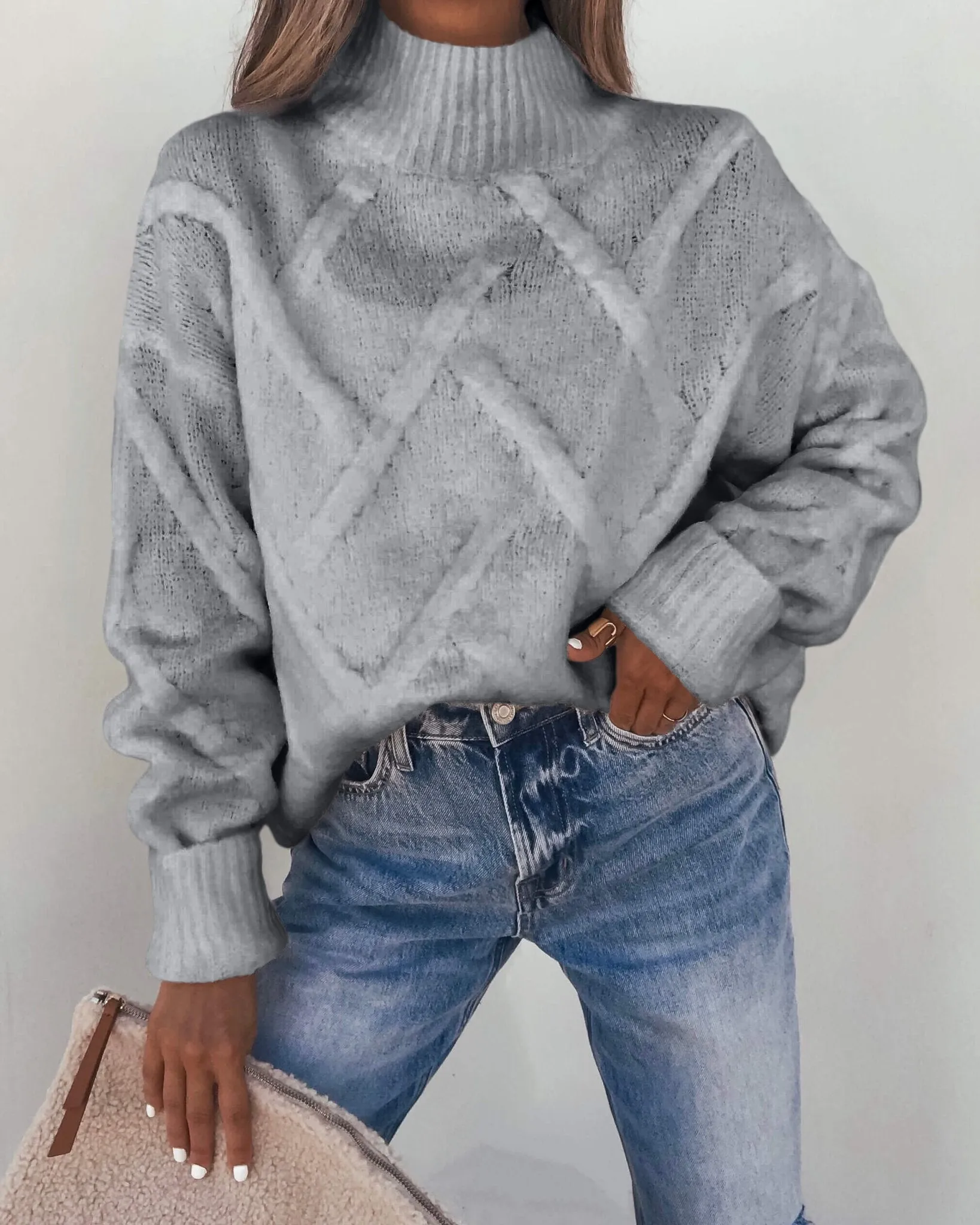 Grey Textured Mock Neck Sweater - FINAL SALE