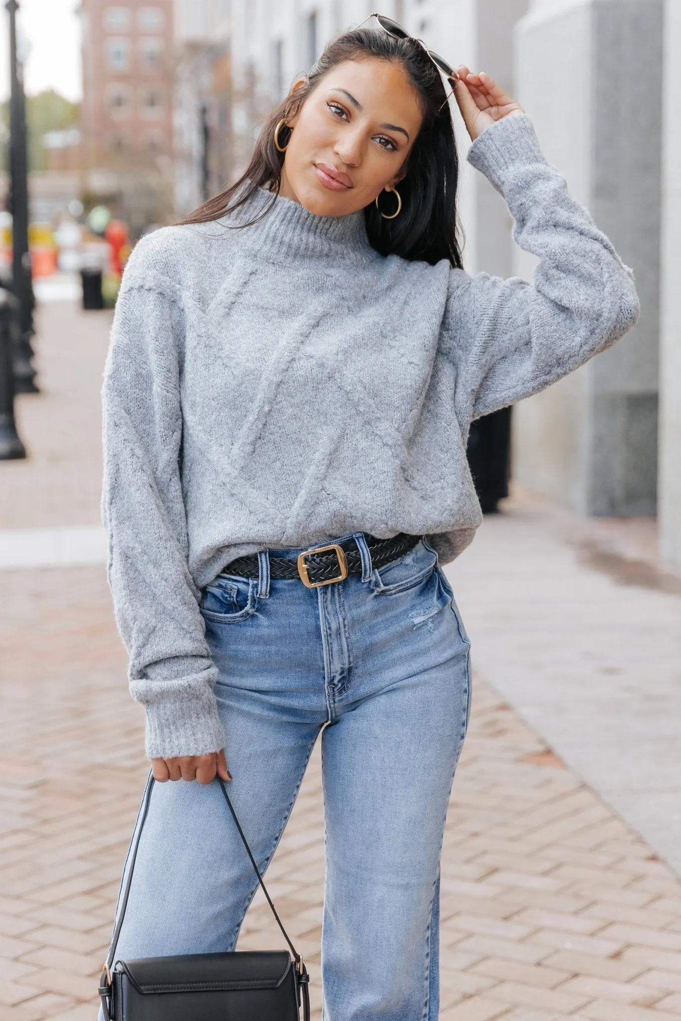 Grey Textured Mock Neck Sweater - FINAL SALE