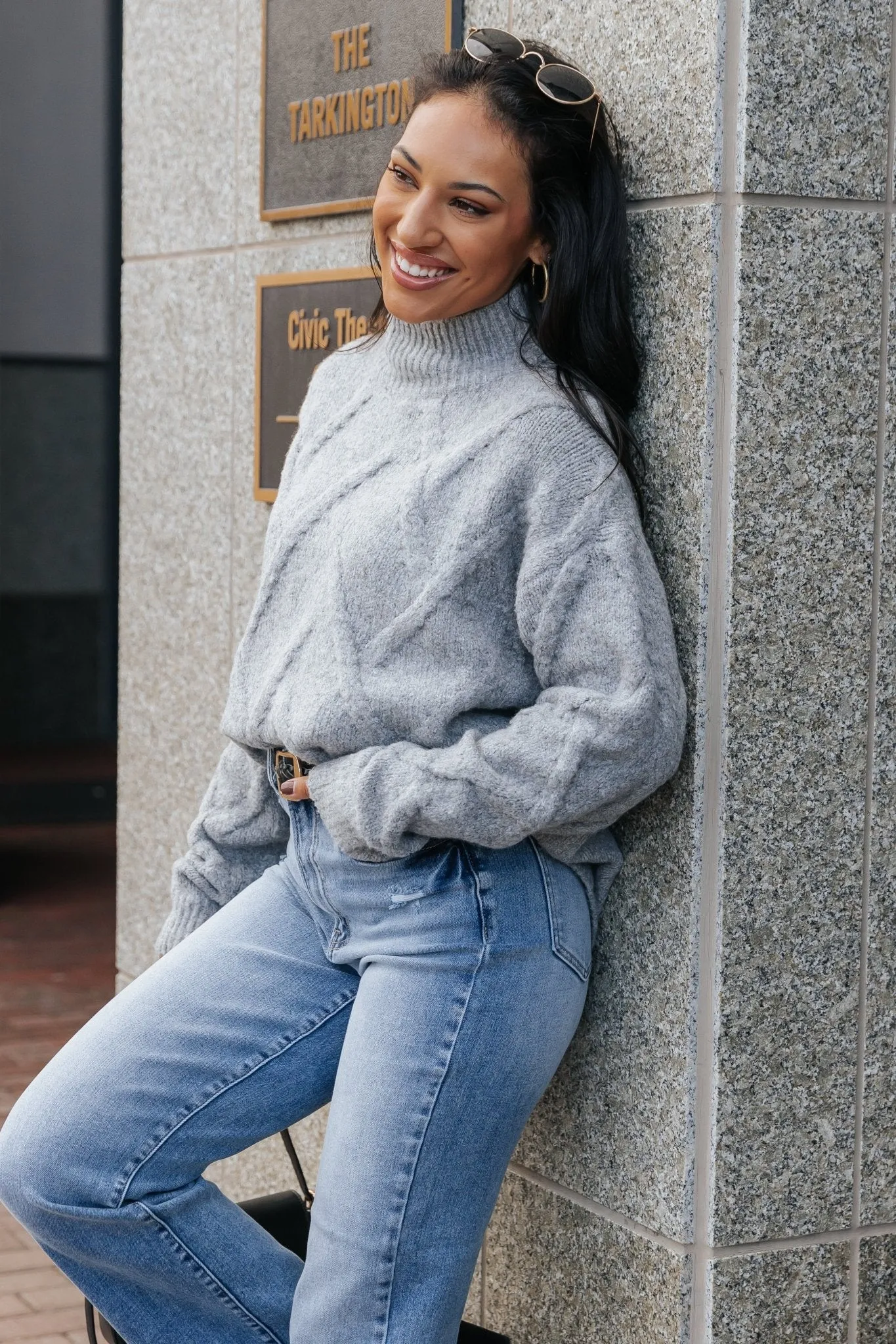 Grey Textured Mock Neck Sweater - FINAL SALE