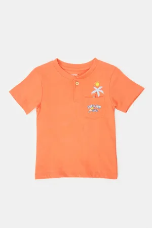 Infant Boys Orange Pocket Henley Short Sleeve T-Shirt