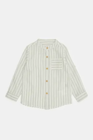 Infant Boys White Striped Mandarin Shirt