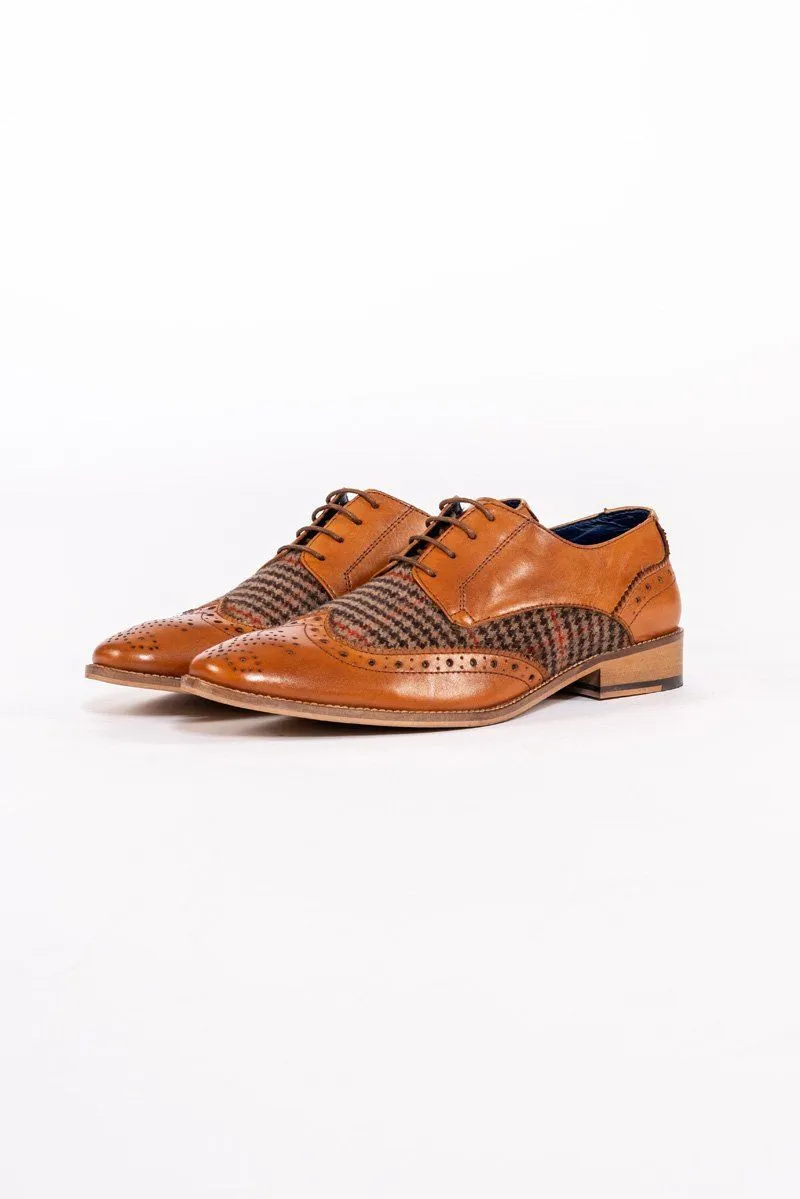 Jacob Tan Leather Tweed Contrast Brogue Shoe