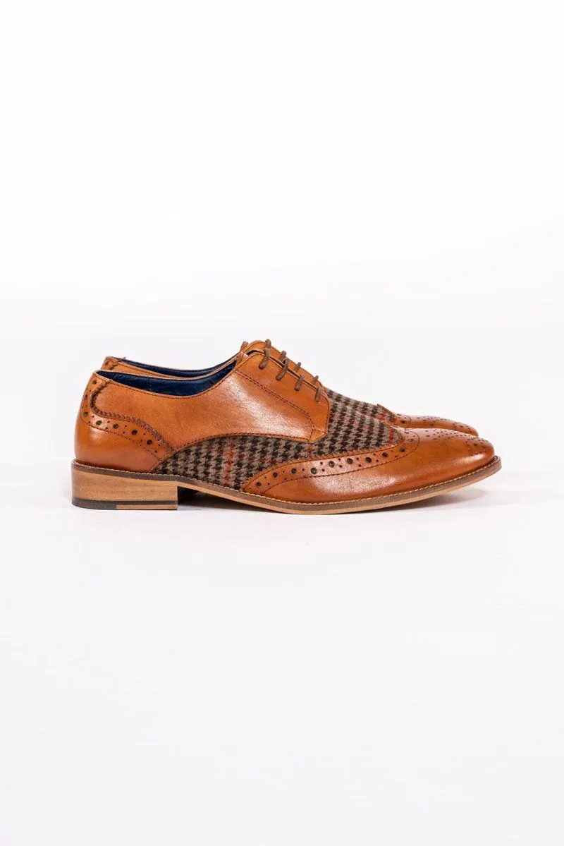 Jacob Tan Leather Tweed Contrast Brogue Shoe