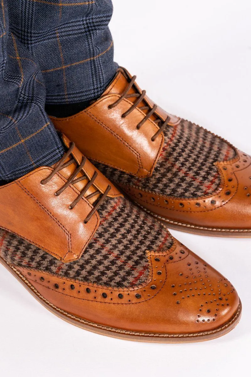 Jacob Tan Leather Tweed Contrast Brogue Shoe