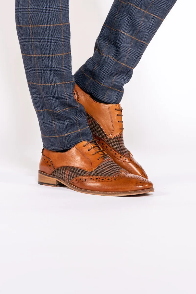 Jacob Tan Leather Tweed Contrast Brogue Shoe