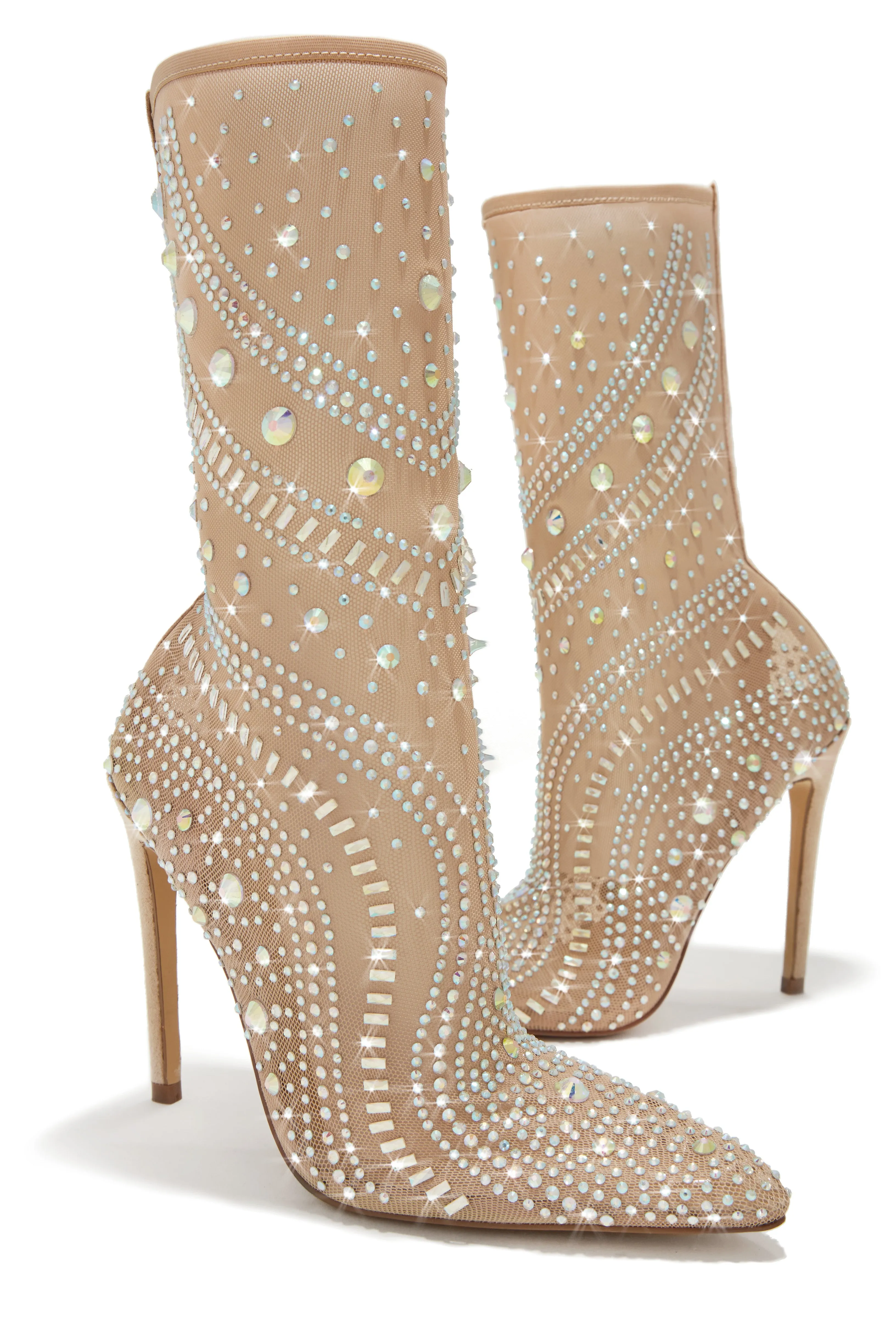 Jaw Dropping Embellished Ankle Boots - Nude