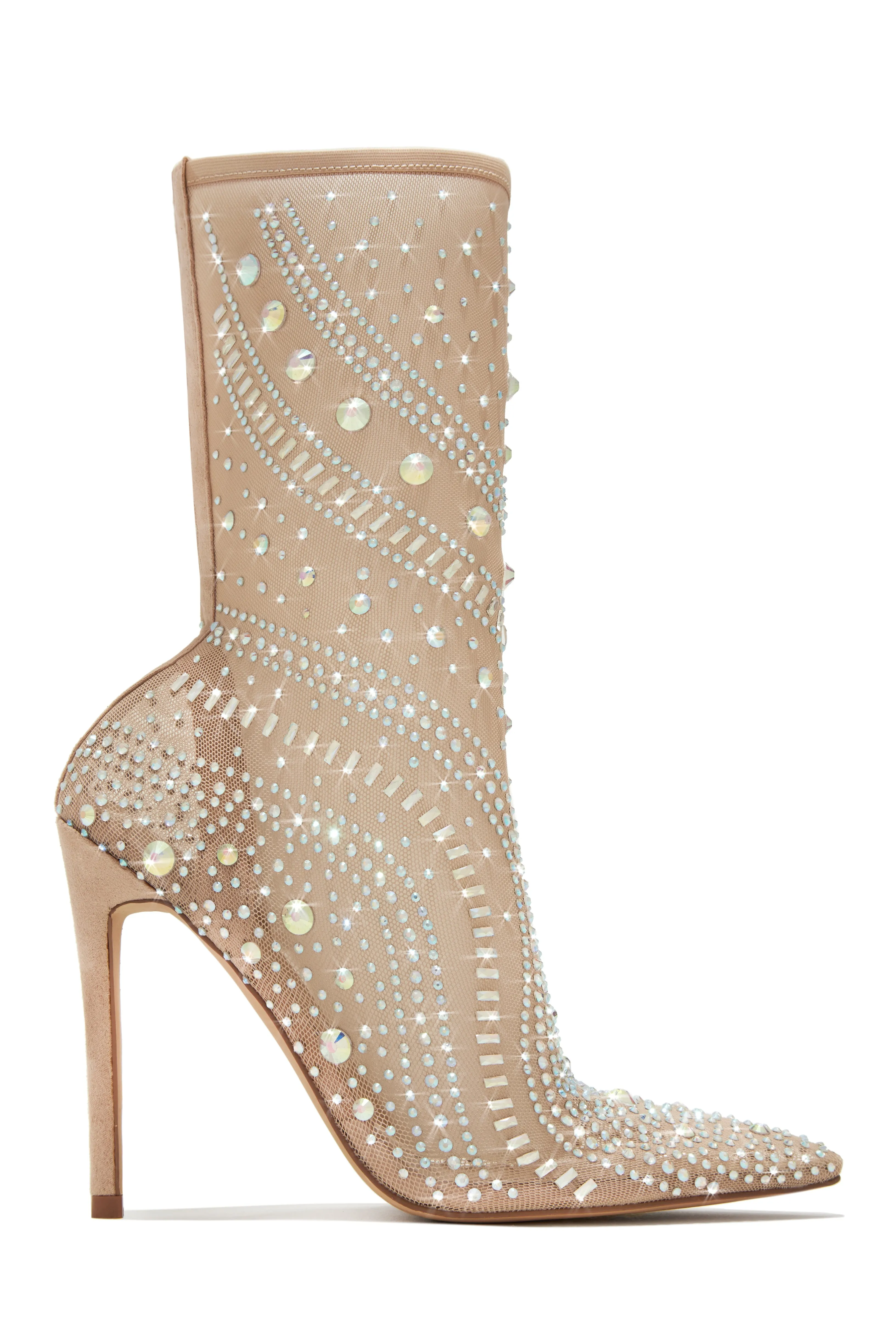 Jaw Dropping Embellished Ankle Boots - Nude