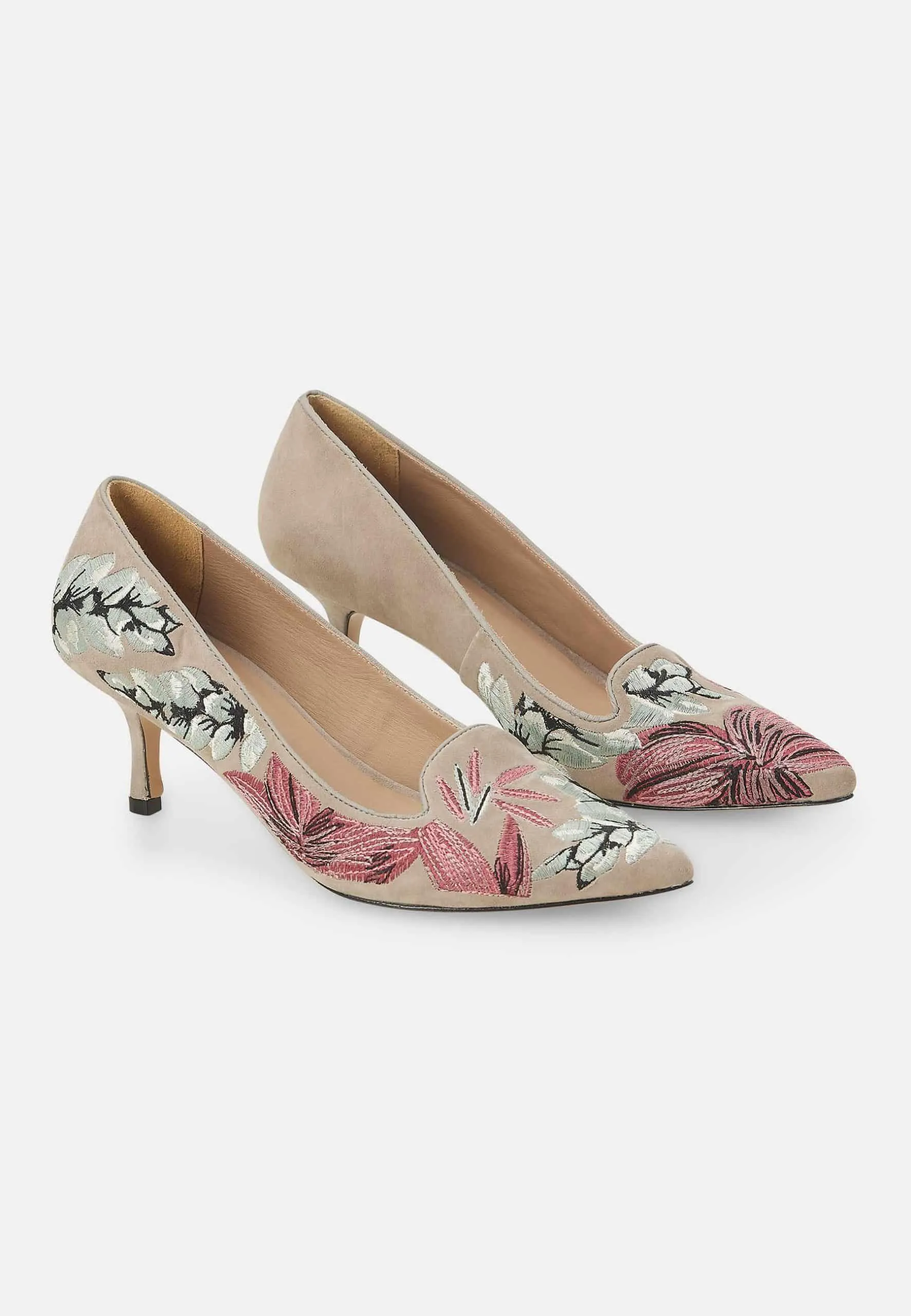 Ladies Elegant Grey Floral Patterned Kitten Heels