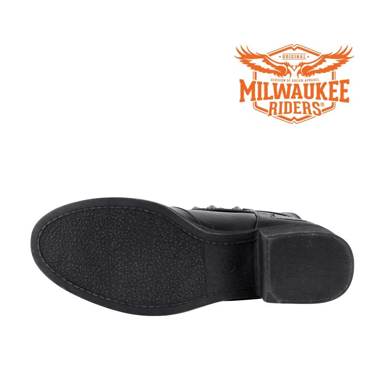 Ladies Zippered Black Multi-Studded Buckle Boots By Milwaukee Riders®