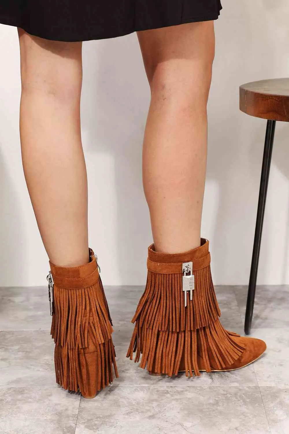 Legend Tassel Wedge Heel Chelsea Boots (Ochre Color)