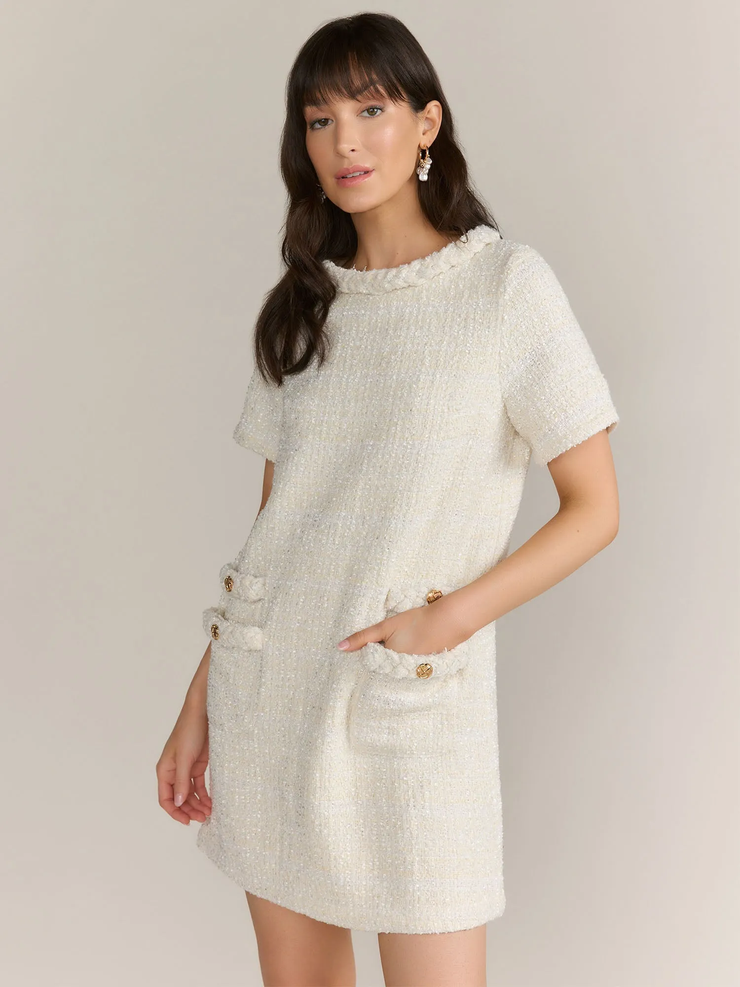 Lena Short Sleeve Braided Tweed Mini Dress - Brands We Love