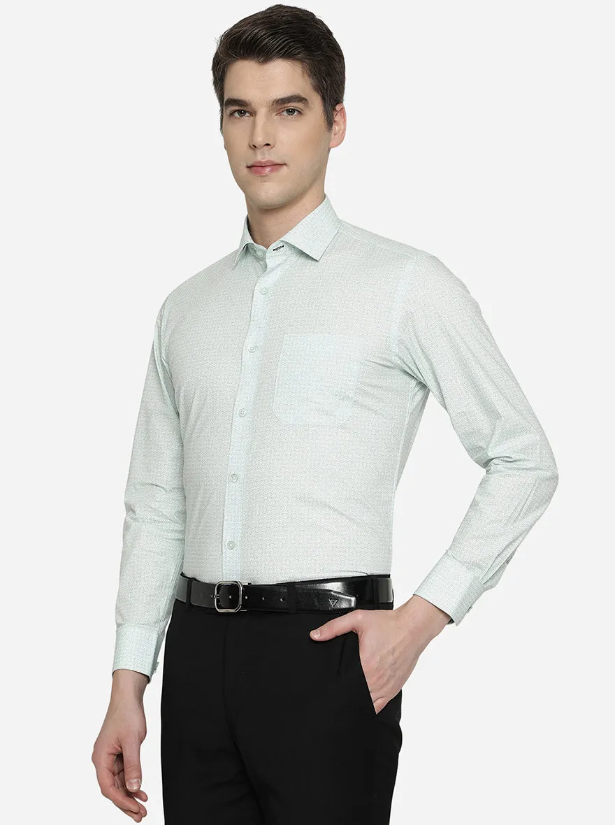 Light Blue Printed Slim Fit Formal Shirt | Greenfibre