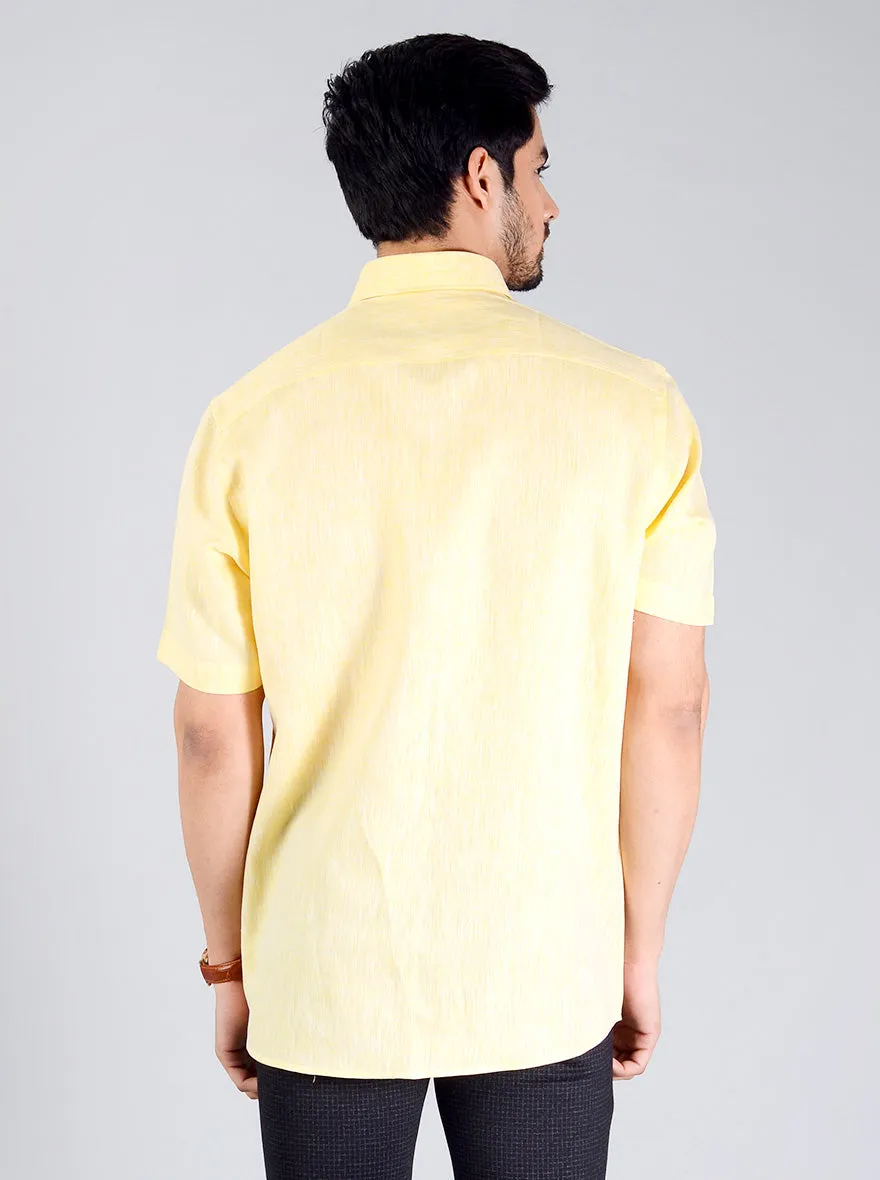 Light Yellow Self Design Regular Fit Formal Shirt | JadeBlue