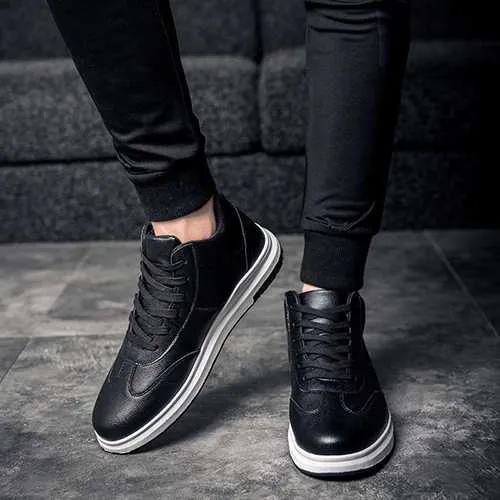 Men Comfortable Genuine Leather High Top Sneakers