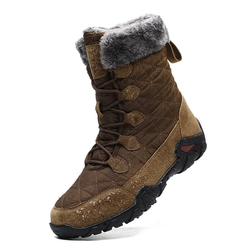 Men Warm Fur Plush Suede Leather & Waterproof Ankle Snow Boots