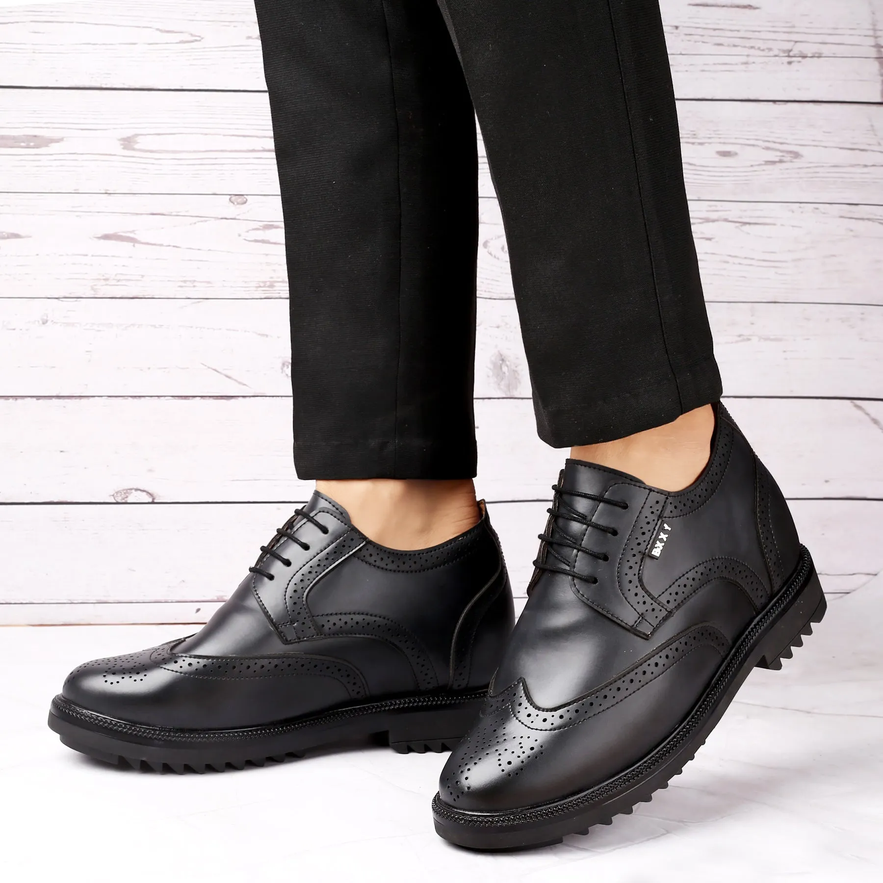 Men's 3.5 inch Hidden Height Increasing Faux Leather Formal Brogue Shoes