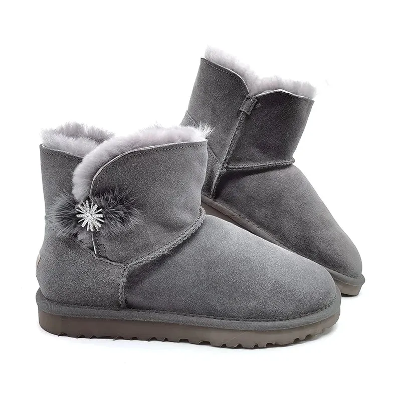 Mens womens kids ankle snow boots in stock real sheep skin plush fur snow winter warm boots