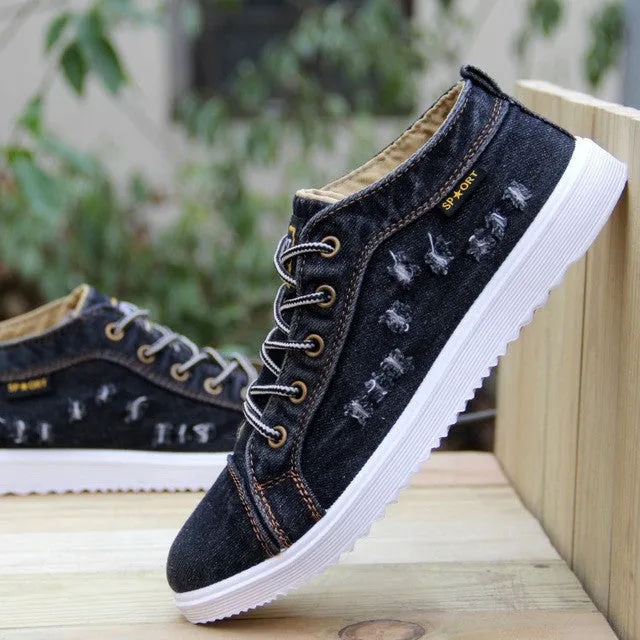 Merkmak Canvas Men Shoes Plimsolls Men Breathable Leisure Men's Flats High-top Lace-up Chaussure Homme Platform Casual  Gumshoe