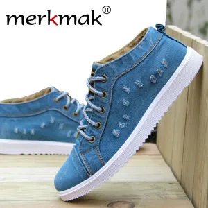 Merkmak Canvas Men Shoes Plimsolls Men Breathable Leisure Men's Flats High-top Lace-up Chaussure Homme Platform Casual  Gumshoe