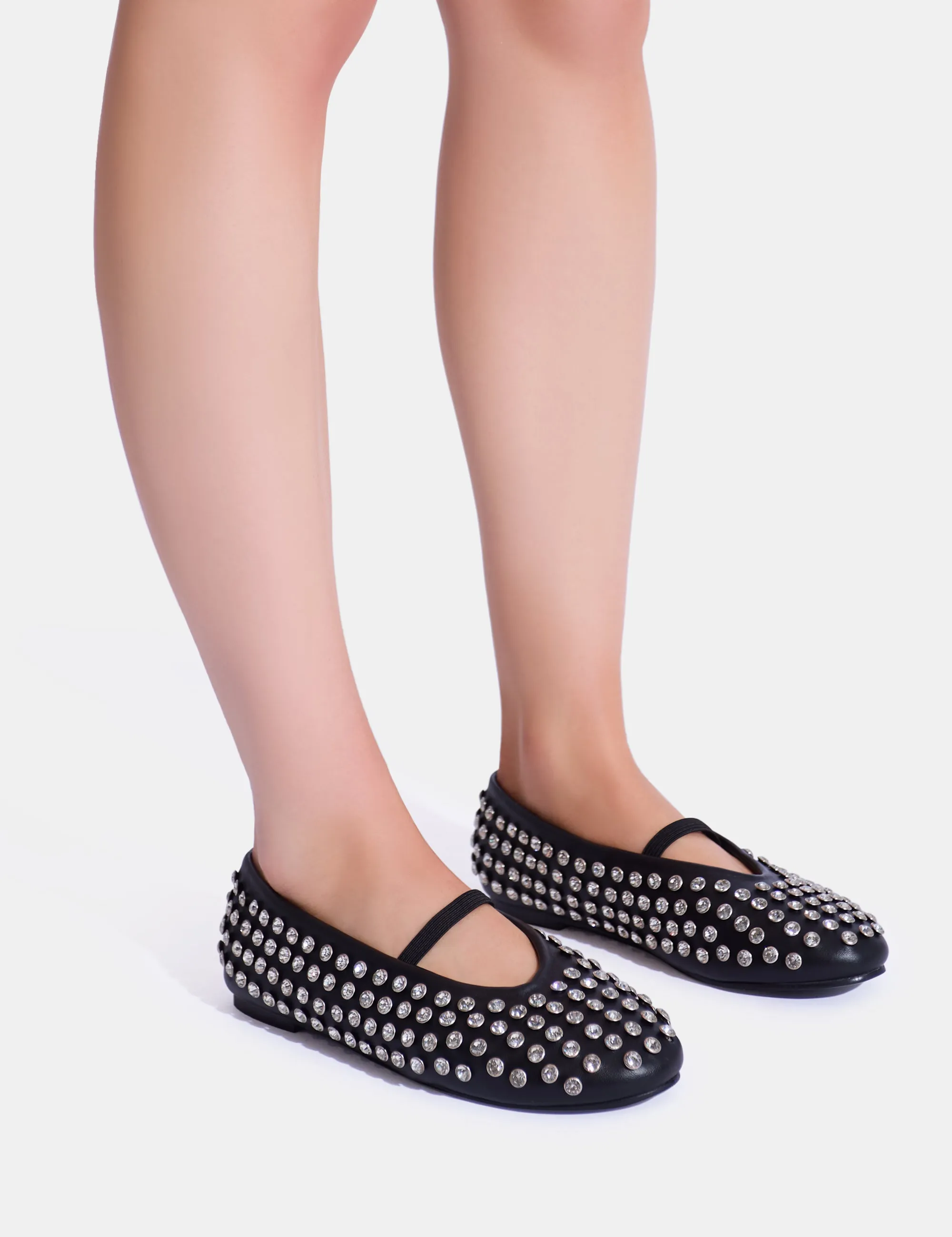 Mina Black Embellished Ballet Flat Pumps