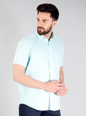 Mint Blue Self Design Regular Fit Formal Shirt | JadeBlue