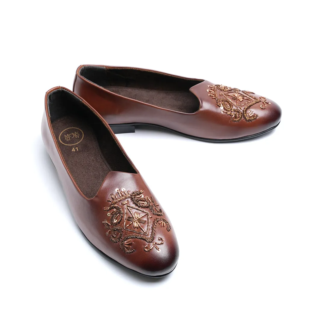 Monkstory Classic Embroidered Mojari - Brown