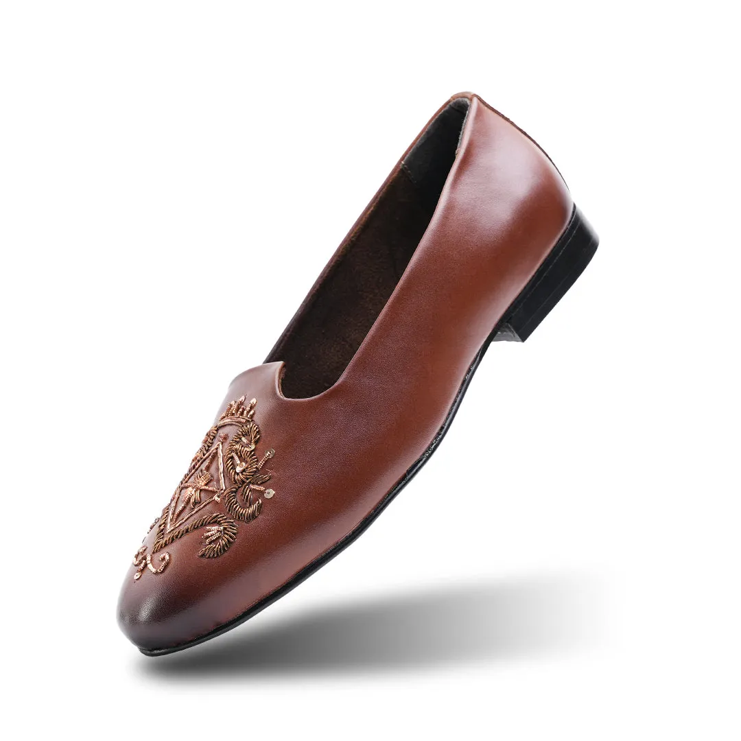 Monkstory Classic Embroidered Mojari - Brown