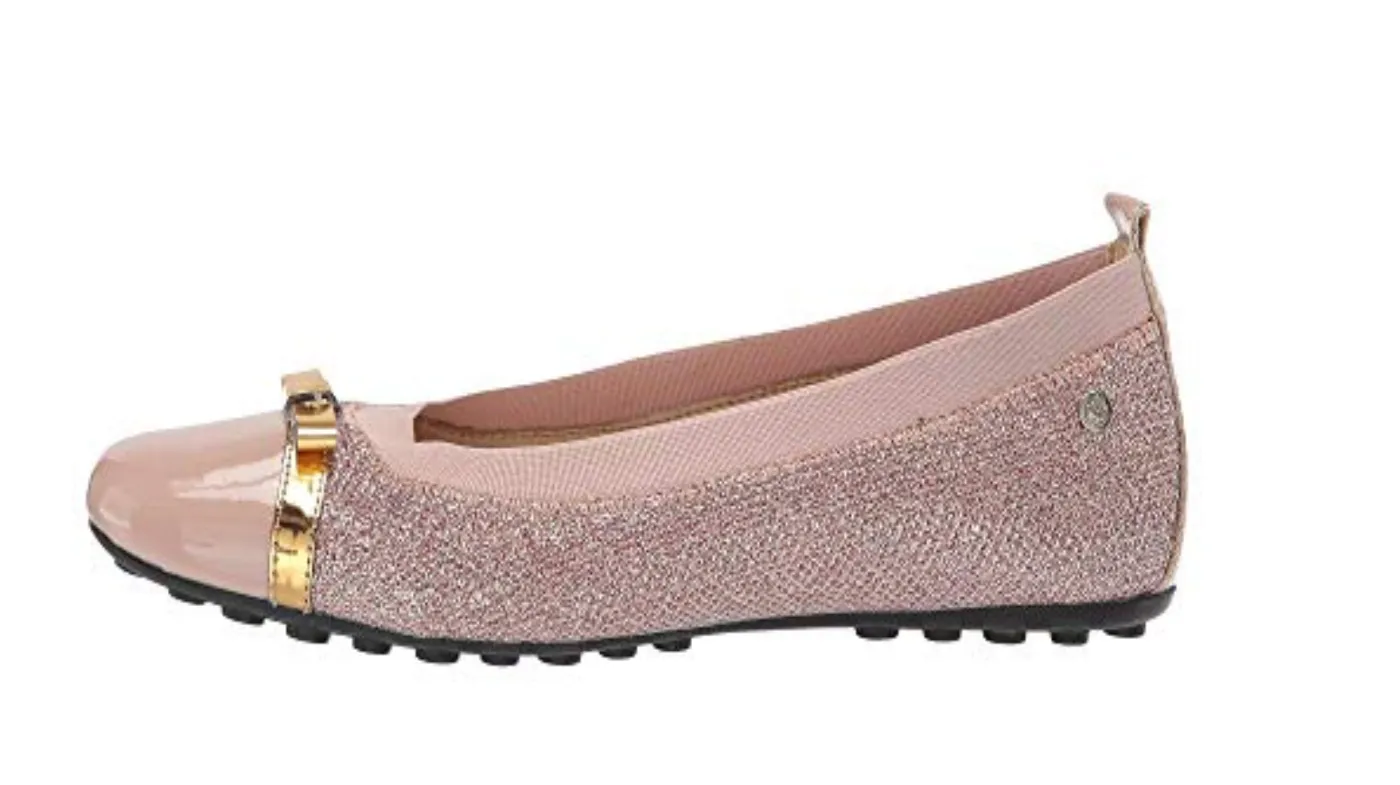 Naturino Girl's Gold Bow Slip-On Elastic Band Ballet Flat, Cipria Rose