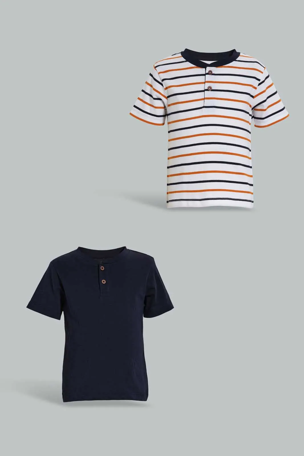 Navy And White Stripe Henley T-Shirt For Baby Boys (Pack of 2)