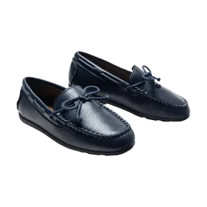 Navy Faux Leather Laced Loafers