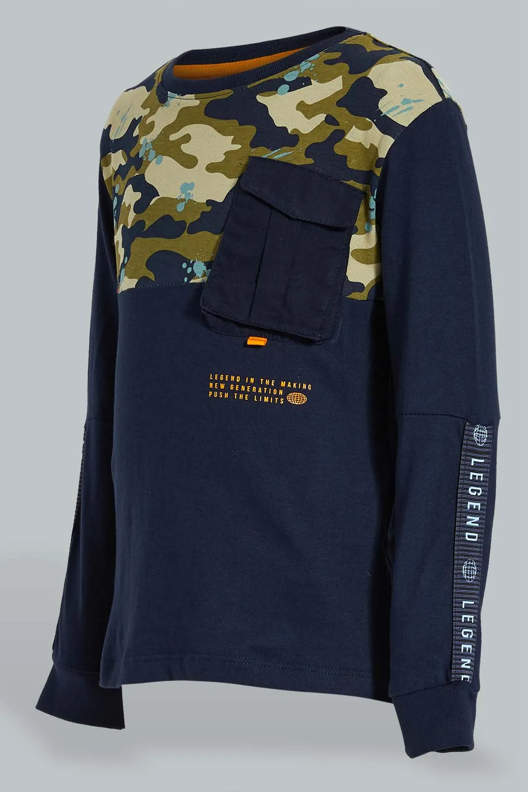 Navy Paneled Long Sleeve T-Shirt