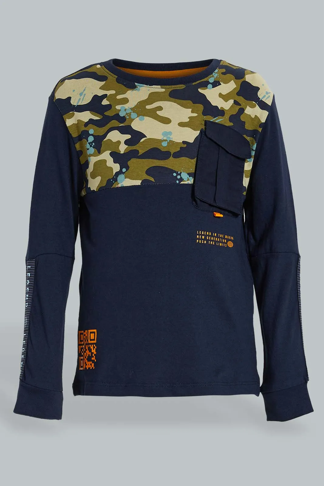 Navy Paneled Long Sleeve T-Shirt