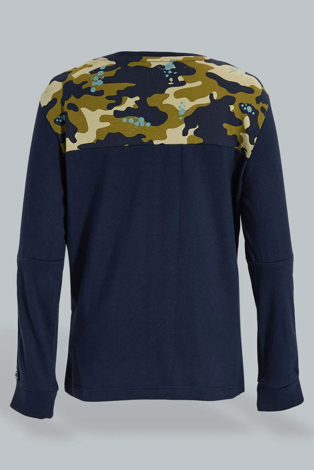 Navy Paneled Long Sleeve T-Shirt