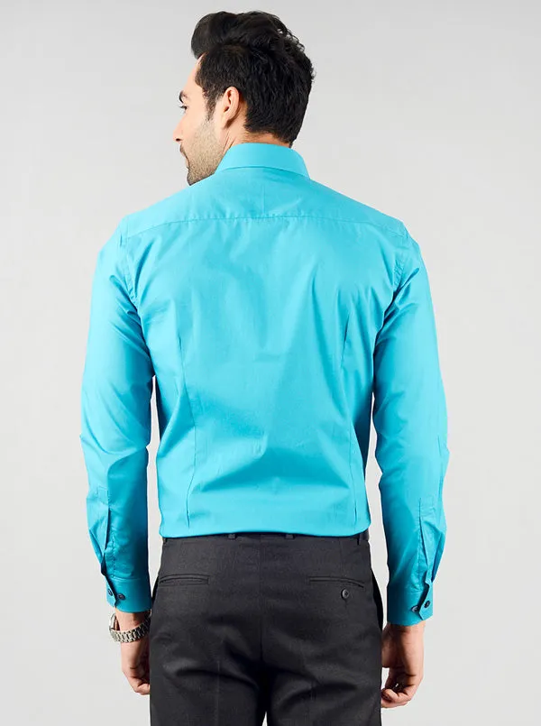 Olympic Blue Solid Slim Fit Party Wear Shirt | Wyre