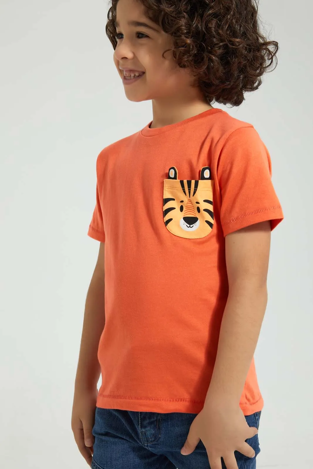 Orange Tiger Pocket T-Shirt