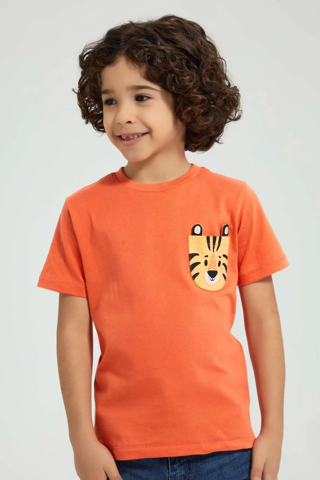 Orange Tiger Pocket T-Shirt