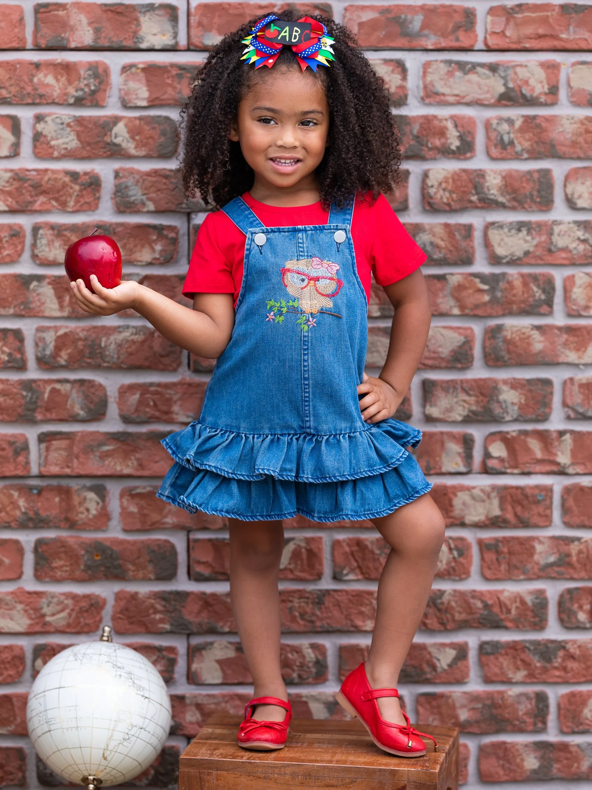 Owl Denim Overall Dress Set