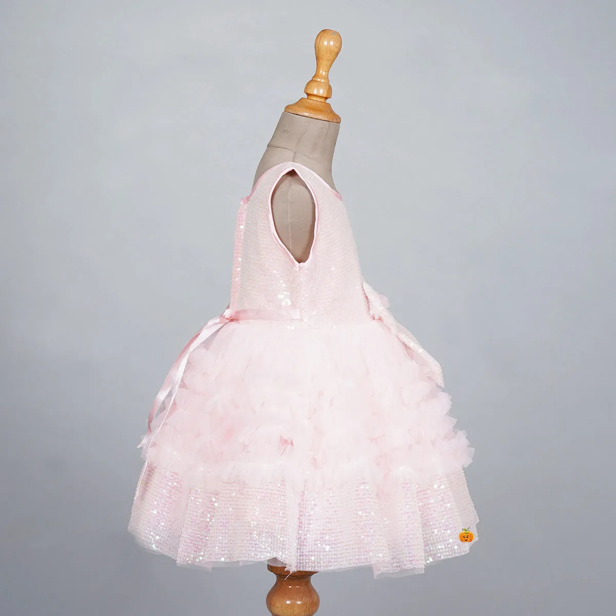 Peach Sequin Bow Frock for Girls