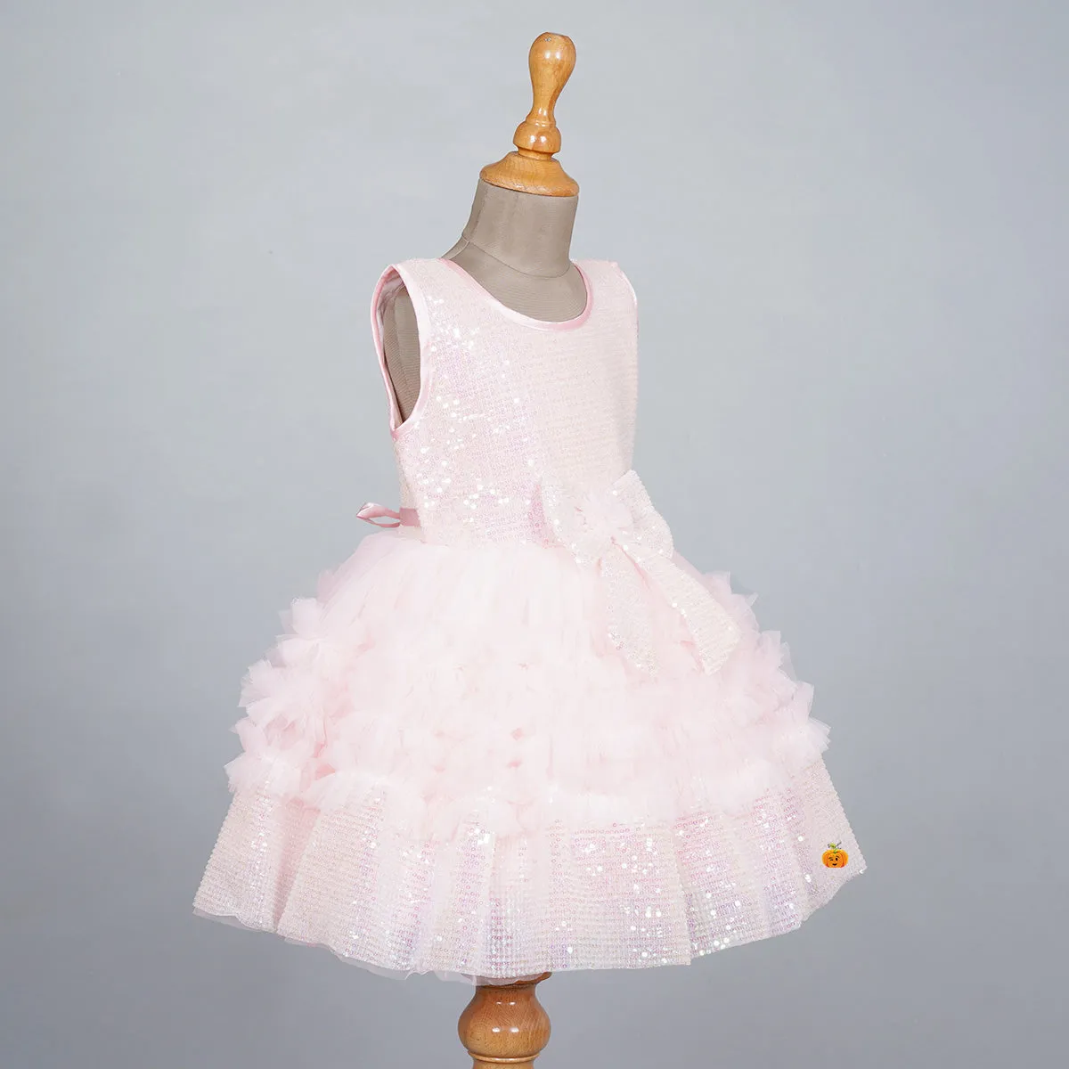 Peach Sequin Bow Frock for Girls