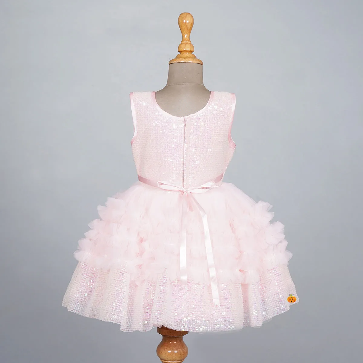 Peach Sequin Bow Frock for Girls